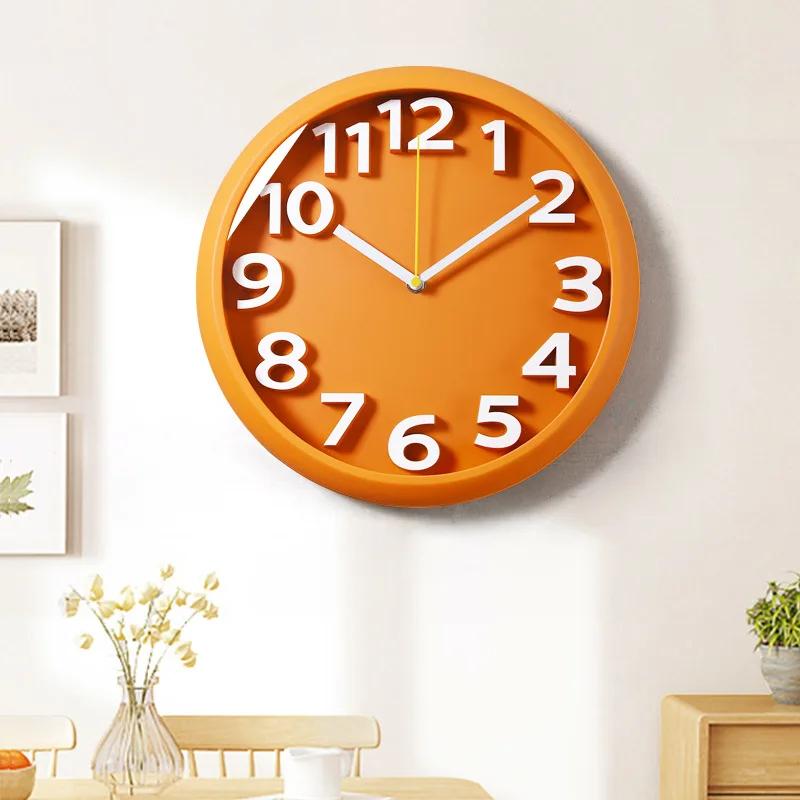 Automatic time-setting wall clock punch-free home living room wall-mounted clock fashion clock