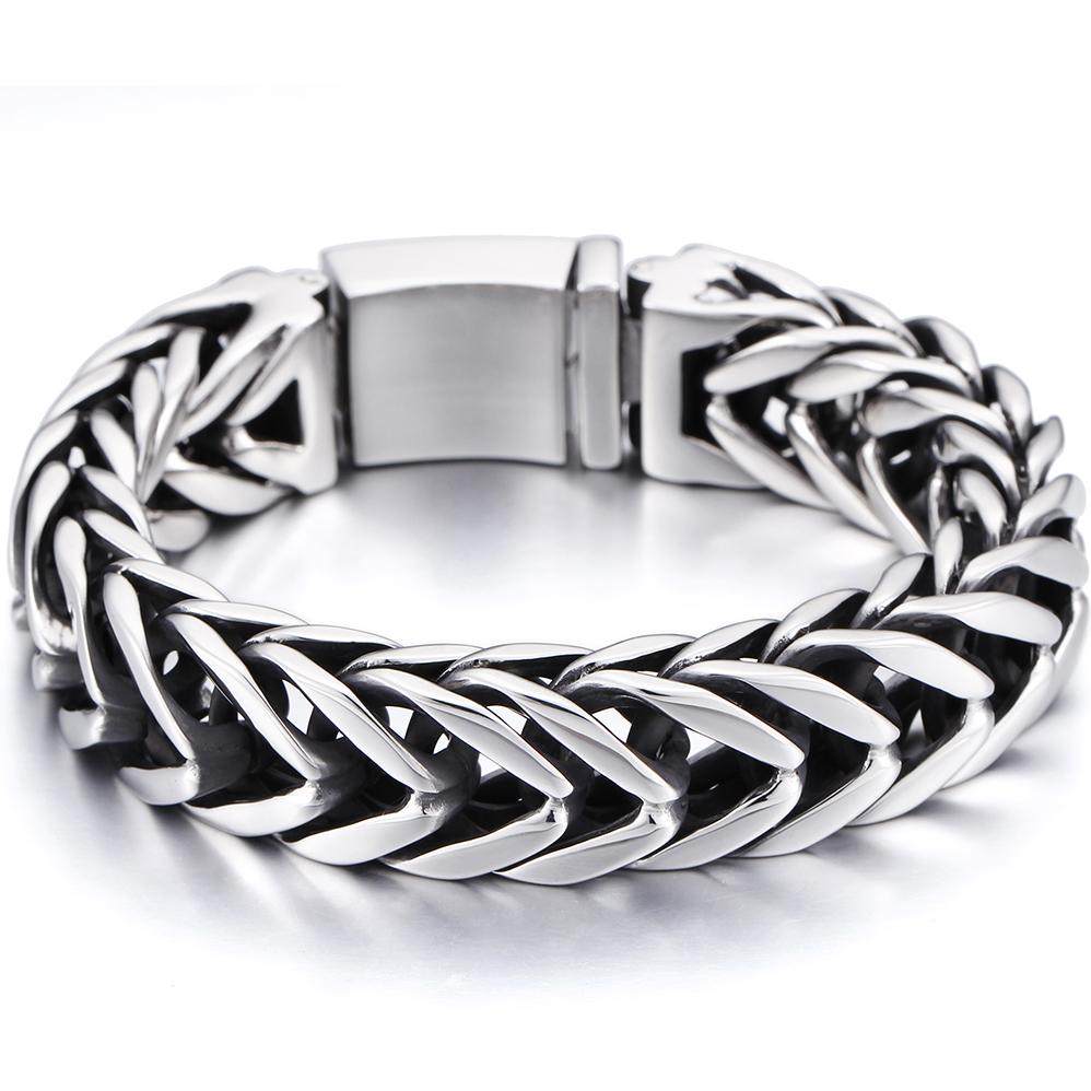 Men's 17MM Width V Shaped Double Layer Chain Bracelet for Men Polished Stainless Steel Bracelets Man Hip-Hop Party Jewelry Gifts