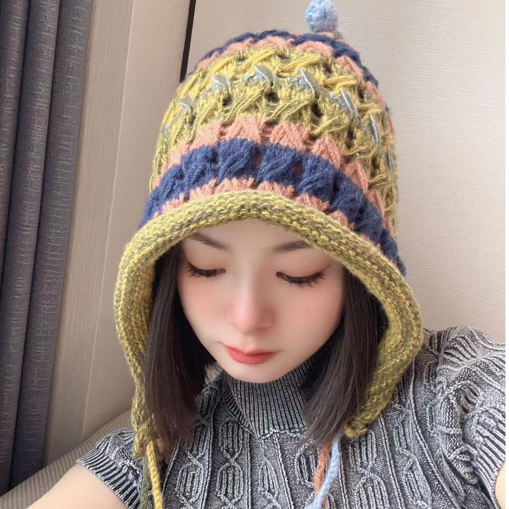 [Color handmade tassel] Niche ethnic style retro handmade colored wool bald head hat sleeve cold hat to keep warm