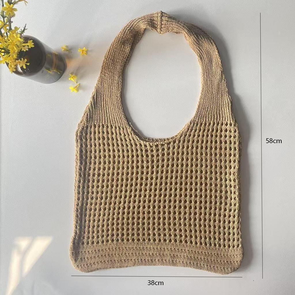 Vintage Handmade Knit Woven Tote Bag - Versatile Women's Handbag