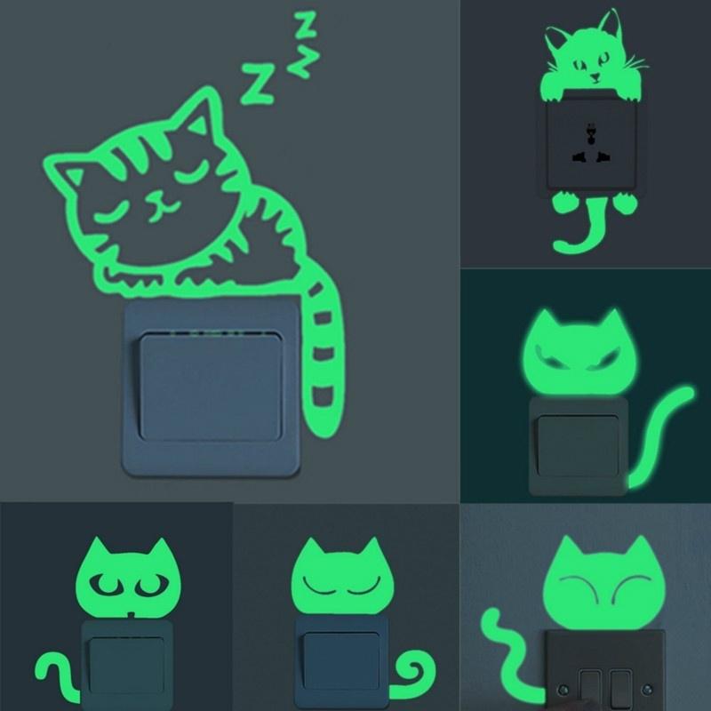 Luminous Switch Sticker Creative Kitten Cat Luminous Noctilucent Glow Switch Wall Sticker 5
