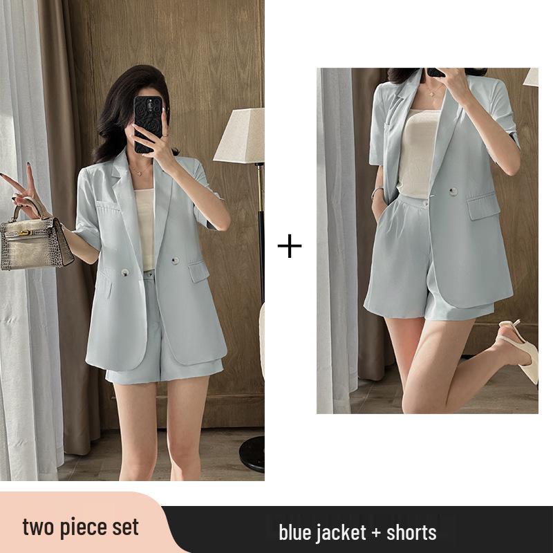 2025 Women's Summer White Blazer & Short Sleeve Suit Set - Plus Size, High-End, Fashionably Loose Fit