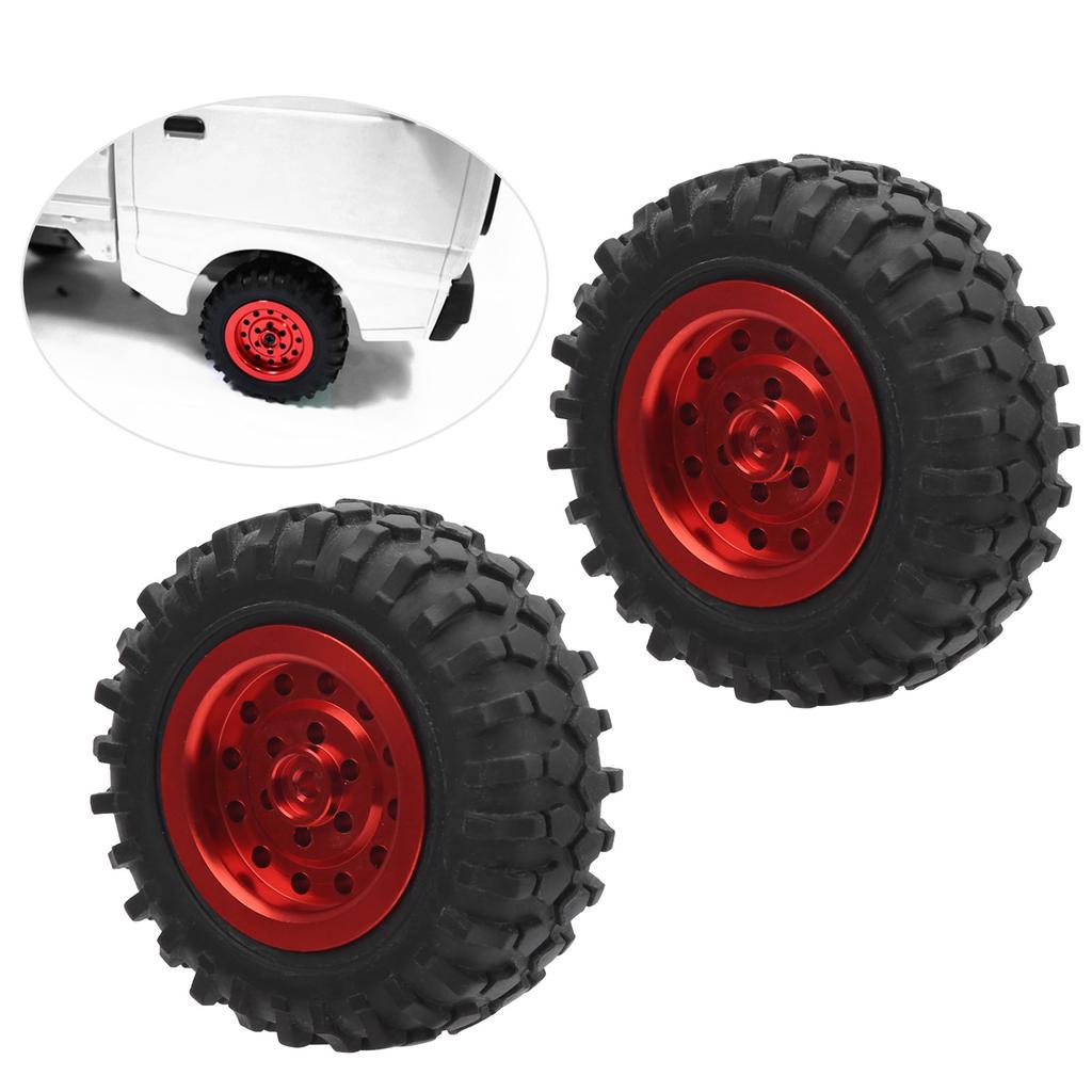 55mm2.2in RC Truck Tires with Screw Aluminium Alloy Rubber AntiSkid for WPL D12 110(Red R )