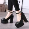 Große Dameneinzelschuhe neue 14CM High Heels Mode Ein-Wort-Schnalle Damenschuhe