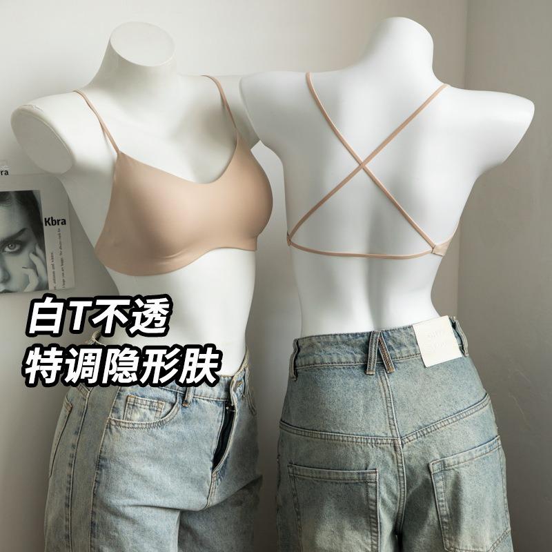 Invisible Seamless Cross Back Push Up Wireless Thin Cup Bra With Thin Shoulder Straps