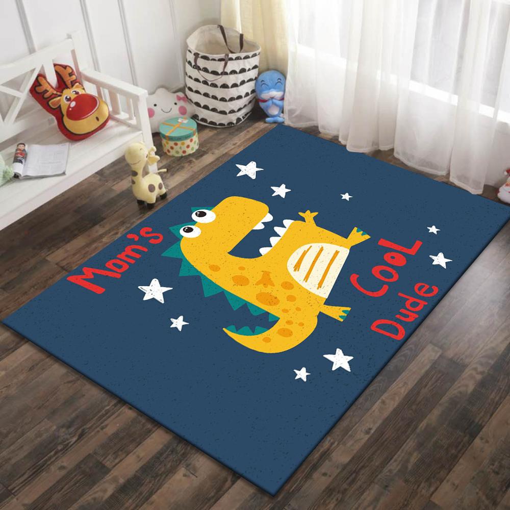 Cartoon Rocket Kids Room Carpet Dinosaur Living Room Area Rug Crystal Velvet Anti-slip Boys Bedroom Rug Children Play Gamer Mat