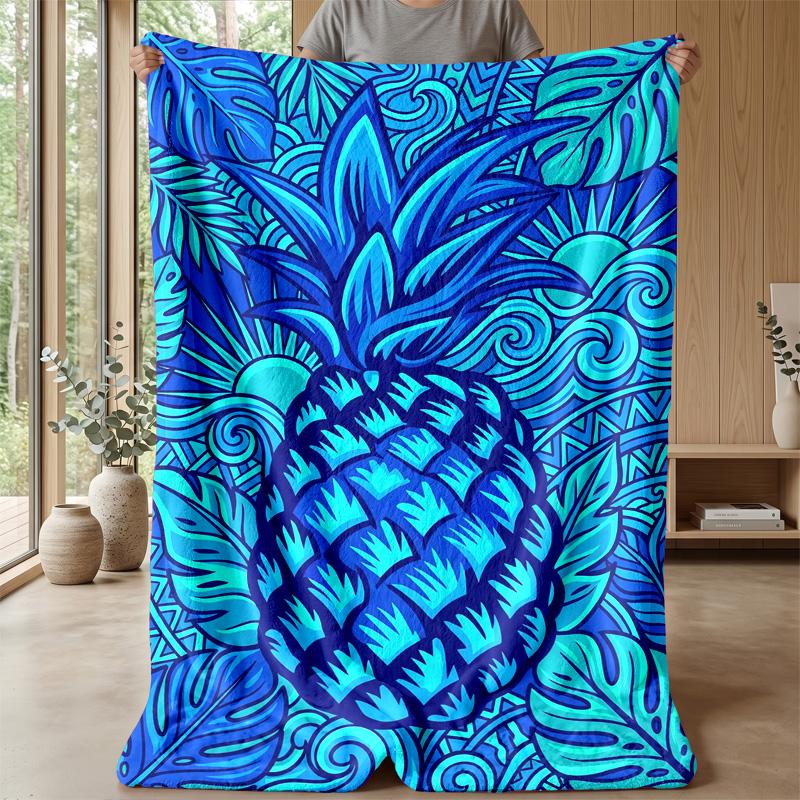 Blue Pineapple Pattern blanket Personalized Name Flannel Blanket Soft Cozy Plush Throw for Sofa Bed Lightweight Home Decor