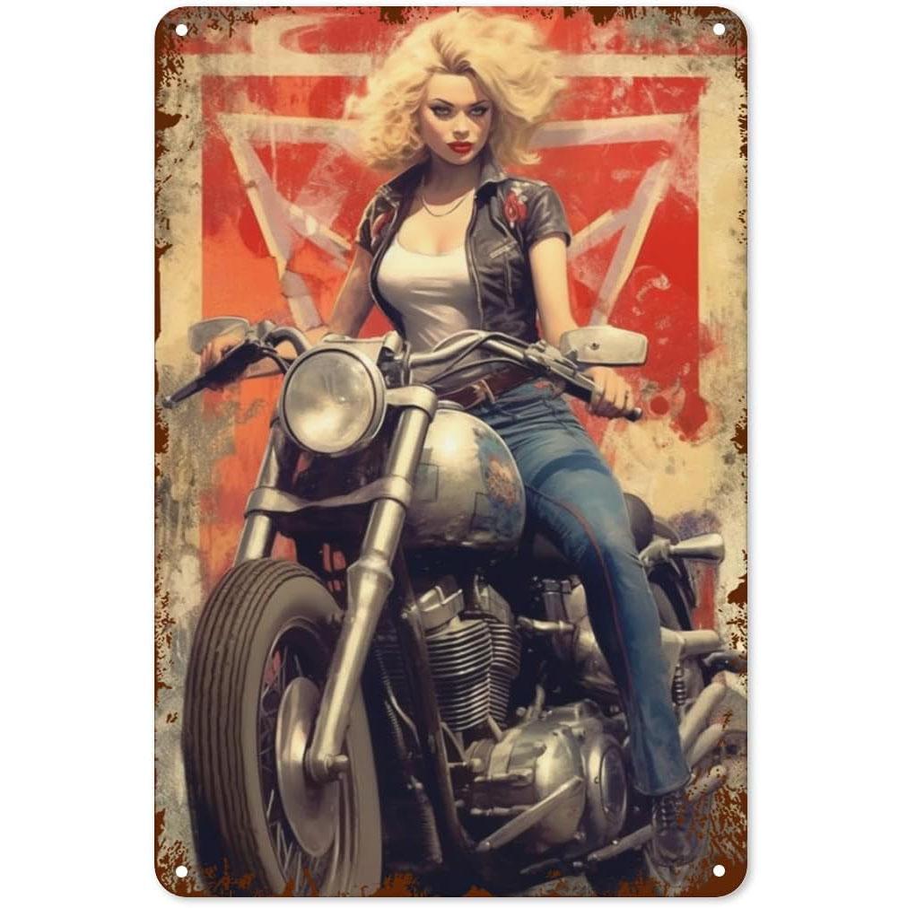 Metal Tin Signs Pinup Motorcycle Girl Wall Decoration Plaque Vintage Poster Iron Painting for Man Cave Home Cafe Garden Club Bar