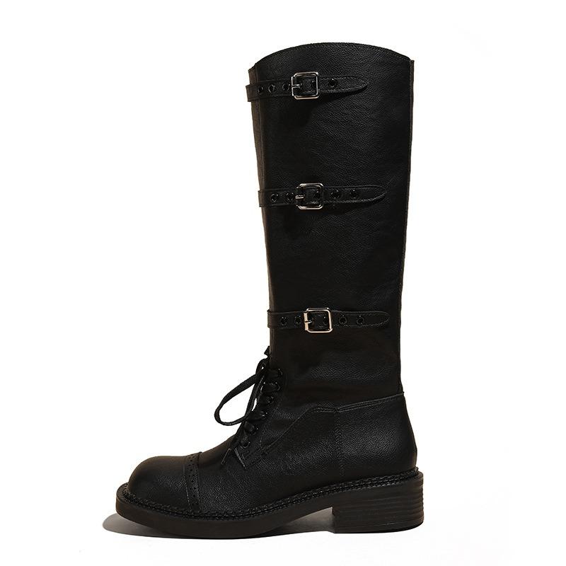 Catwalk British Martin Boots Women's New Old Retro Knight Boots Belt Buckle Boots Women