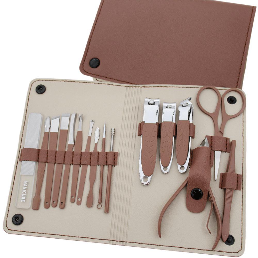 16-Piece Wallet-Style Manicure and Pedicure Set with Hawkbill Pliers, Nano File, and Ear Pick