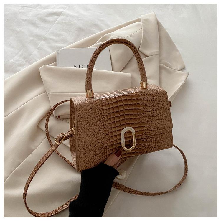 Women’s Crocodile Pattern Crossbody Shoulder Bag Fashion Textured Handbag Stylish Small Square Bag