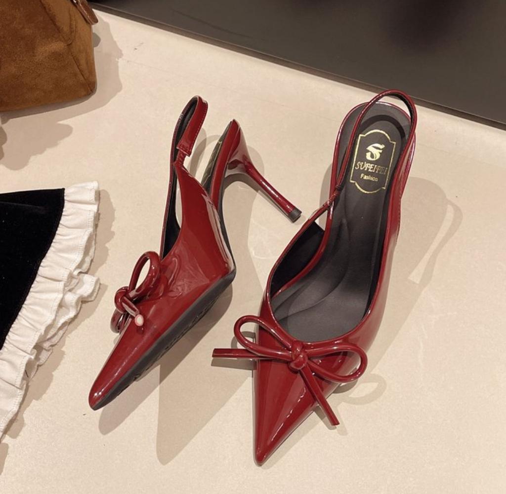 Sandales à Talons Hauts Slingbacks à Nœud Pour Femme Sexy Bout Pointu Cuir Verni Chaussures à Talons Hauts 2026 Été Chaussure à Talons Élégante Pour Femme