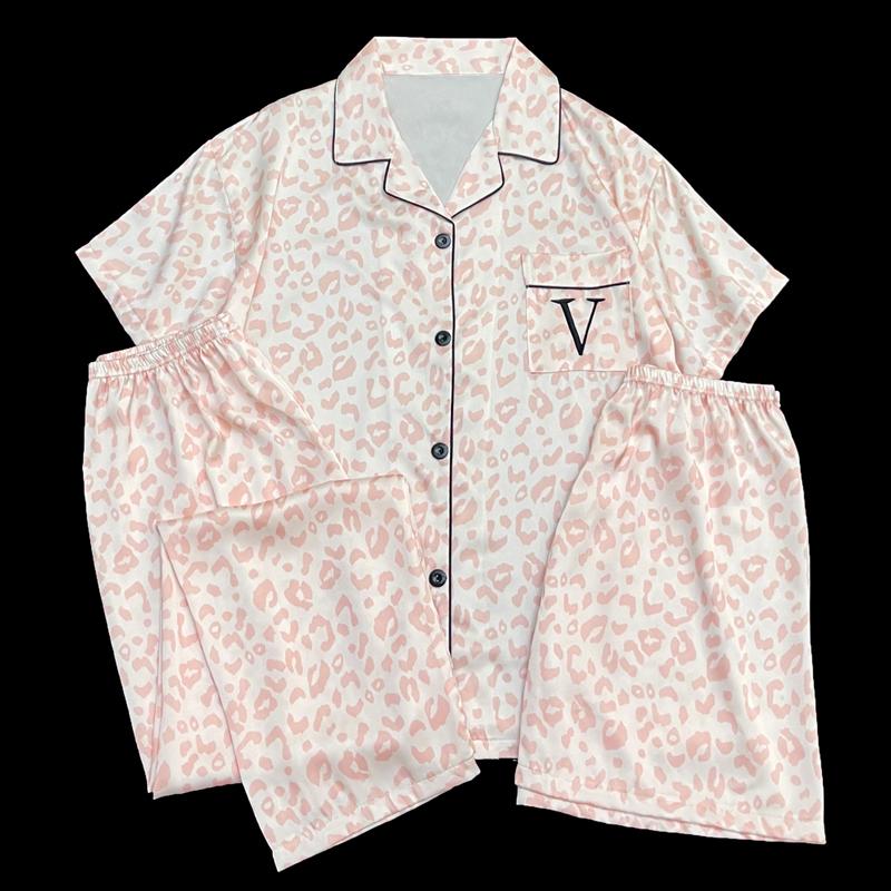 

Корейский стиль, новая женская пижама, комплект из трех предметов, весенняя женская пижама с принтом, шорты с короткими рукавами, брюки, домашняя одежда M