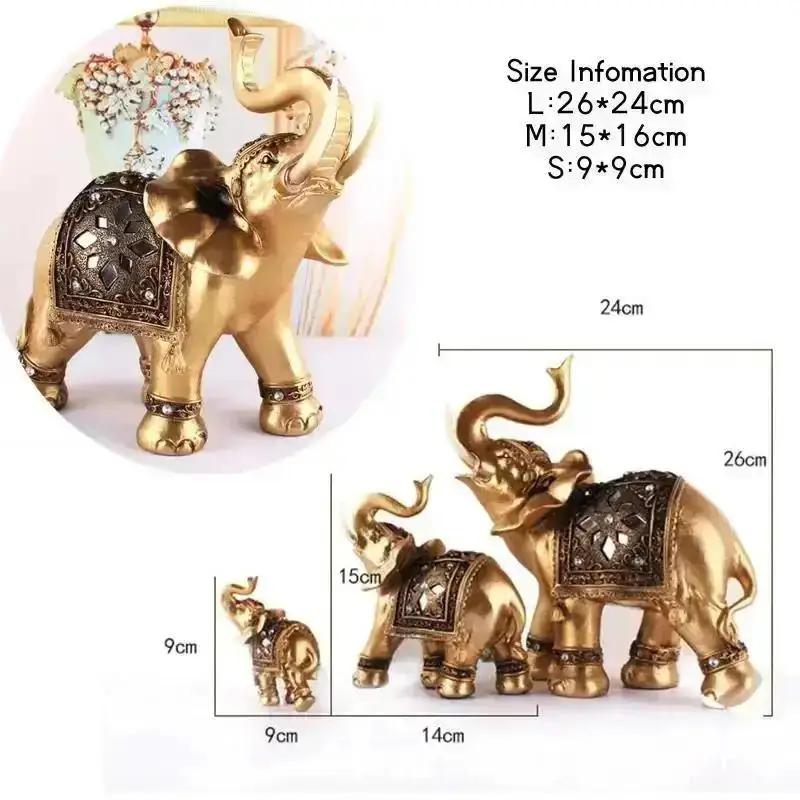 1Pcs Gold Elephant Home Decoration Feng Shui Elephant Trunk Sculpture Lucky Wealth Sculpture Handicraft Sculpture Decoration