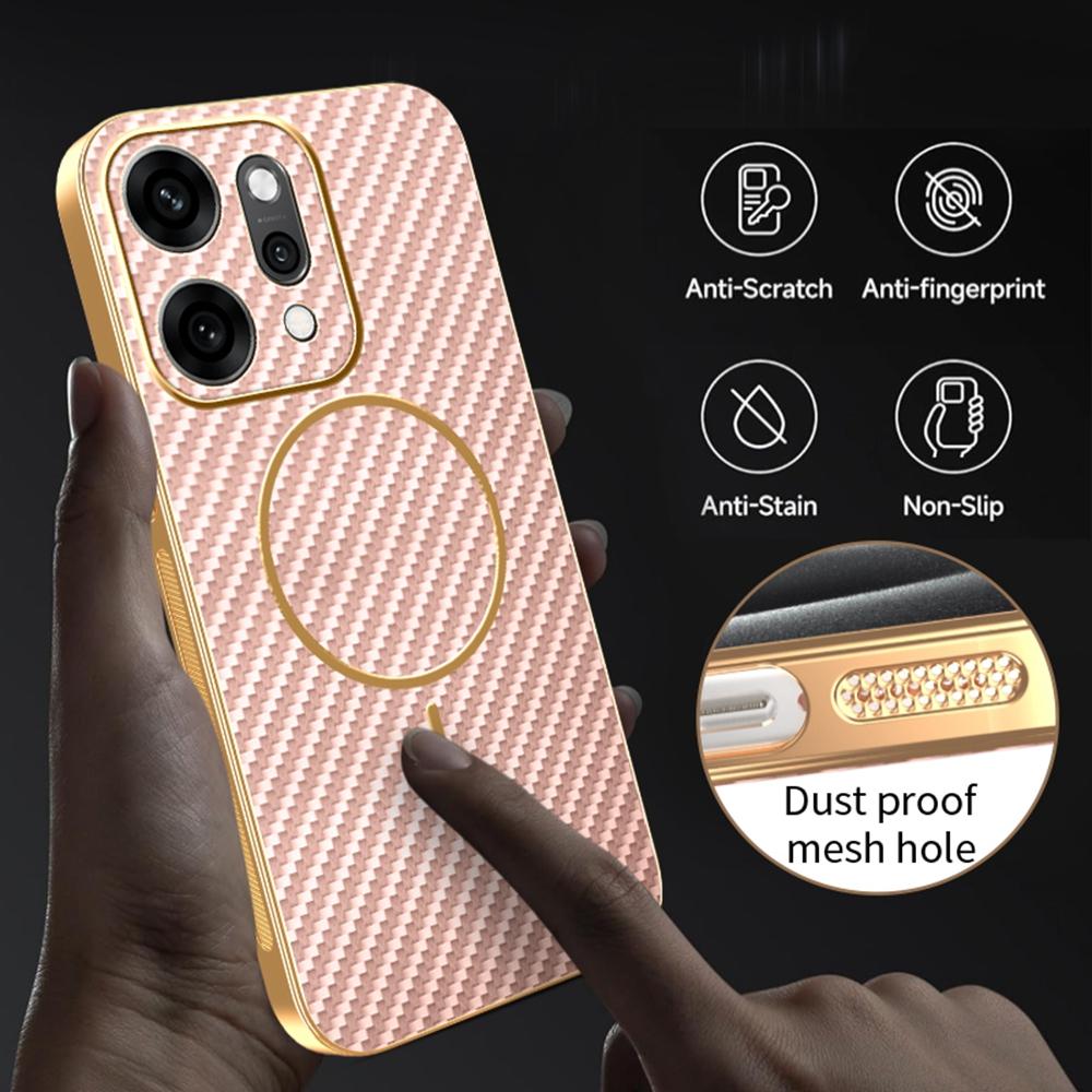 Pro Oppo Reno14 Pro 5G (Globální) Pouzdro Zadní kryt z TPU s texturou karbonových vláken a galvanickým pokovením