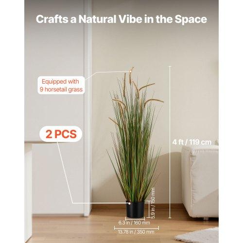 VEVOR Artificial Grass Plant, 2 Pack 1194mm Horsetail Reed Grass In Pot