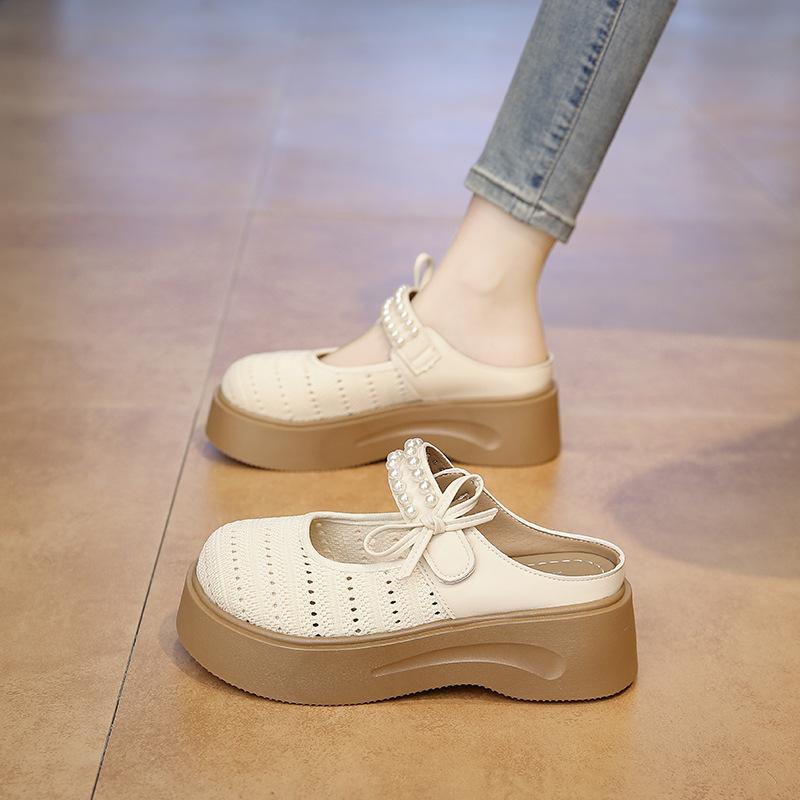 Platform Shoes Bag Head Half Slippers Women's Outer Wear 2025 New Spring and Summer One-pedal Woven Cool Slippers