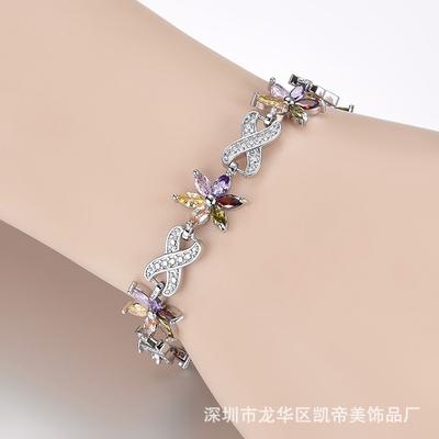 Simple Flower Colored Zircon Bracelet, Temperament Versatile Women'S Hand Jewelry, Multi-Color