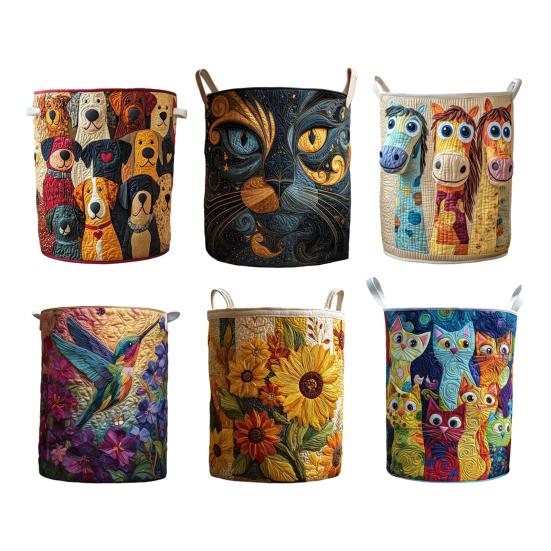 Quilted Floral Laundry Basket Fabric Boho Storage Hamper with Handles Foldable Large Capacity Laundry Bin for Nursery Bedroom Clothes Kids Toys