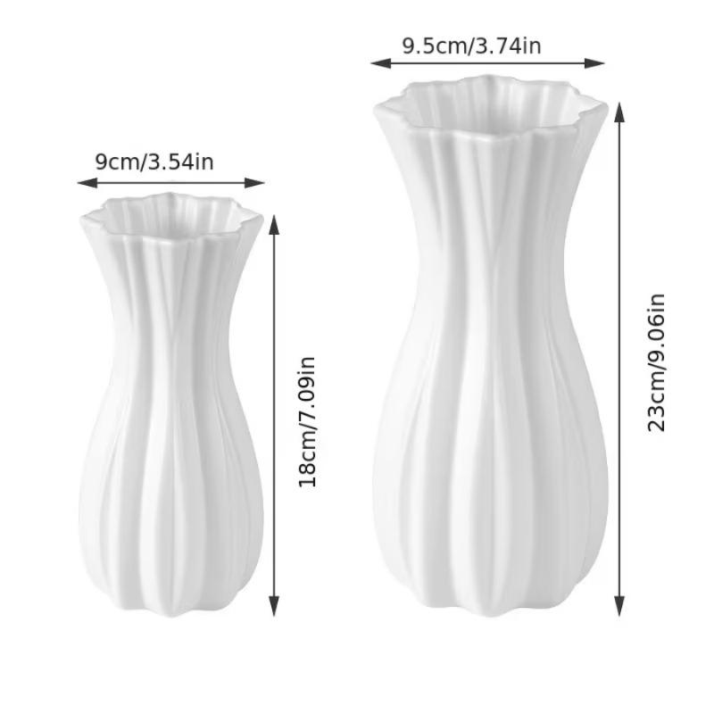 Matte White Striped Plastic Vase Shatterproof Hydroponic Container Lightweight Home Decor For Flowers, Plants Tabletop Display