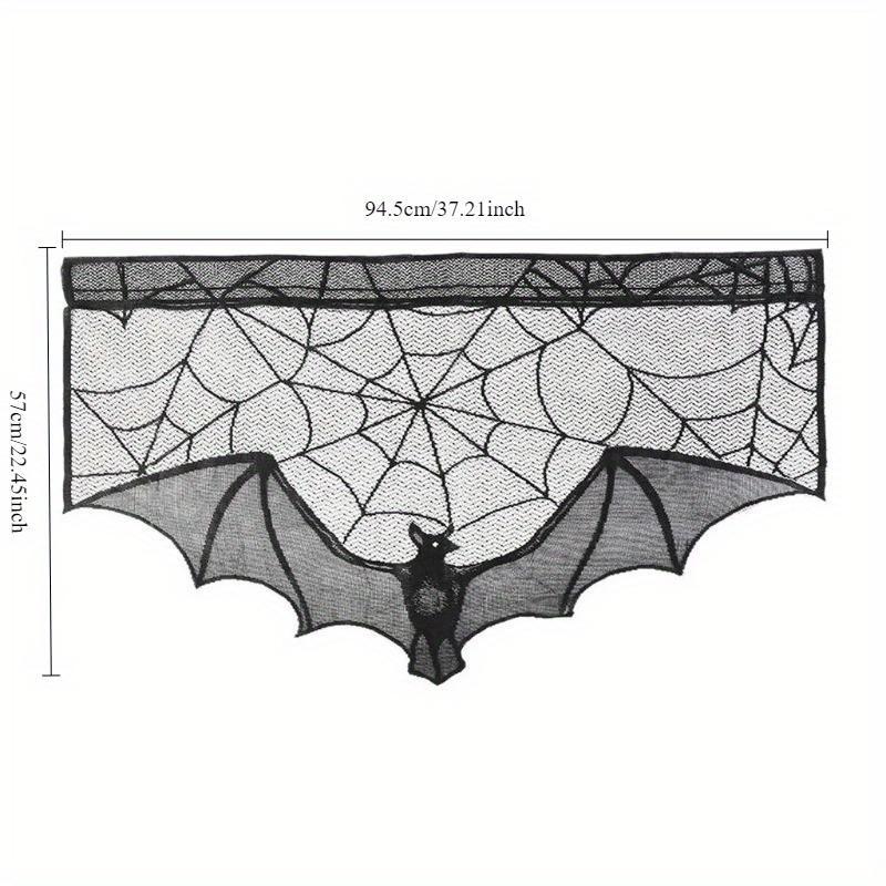 Halloween Lace Curtain Gothic Bat Tablecloth Fireplace Scarf Window Cover for Party Home Decoration Cobweb Halloween