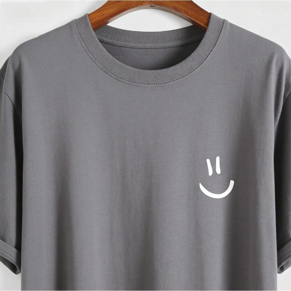 Men's Summer Fashion Sports and Leisure Loose Smiley Face Printed Round Neck Short-sleeved T-shirt Top