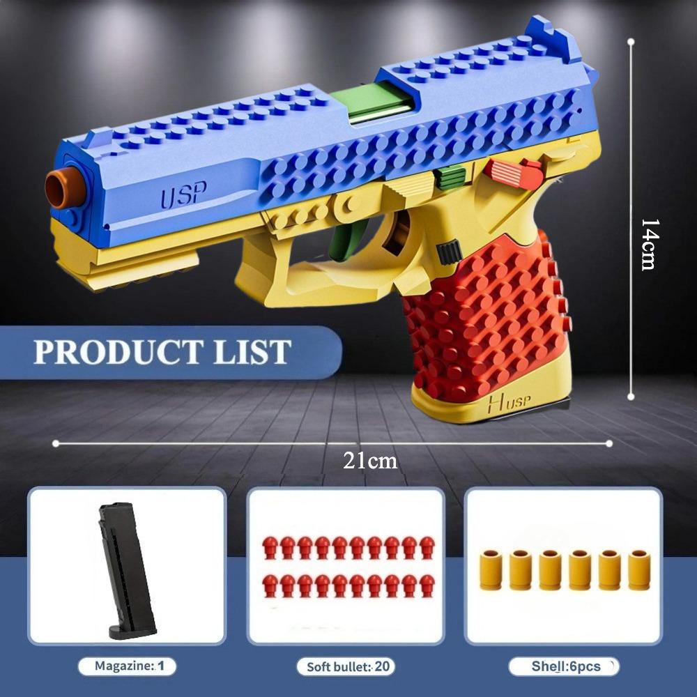 DIY Bricks Assemble USP Soft Bullet Gun Toy Safe Foam Dart Outdoor Shooting Game Toy Perfect Birthday Gifts for Children