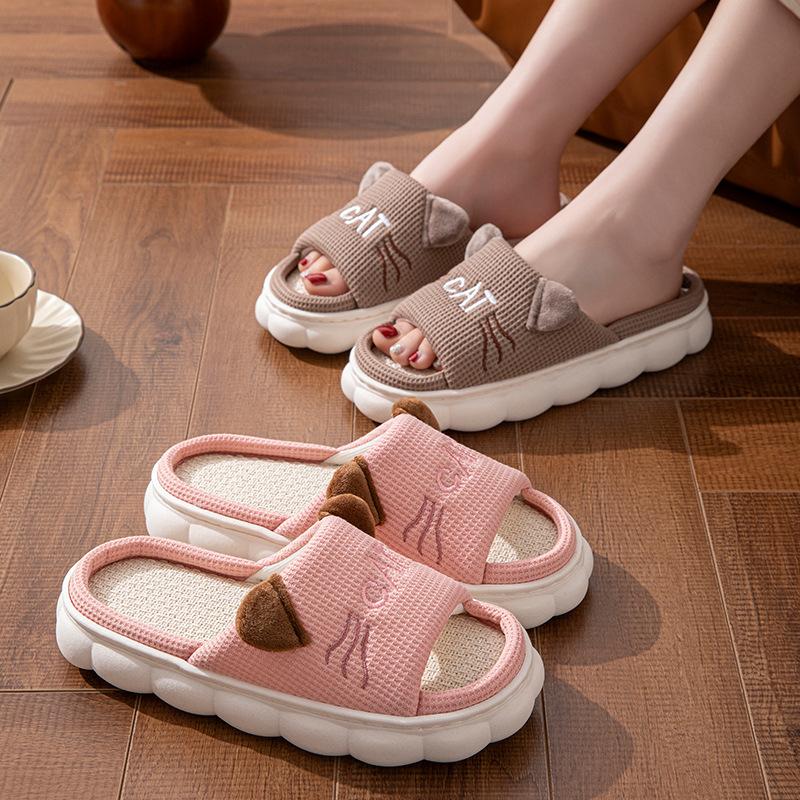Mode Leinen Plateau Damen Hausschuhe Zuhause Frühling Sommer Katze Luxus Designer Frau Schuhe Ballerinas Niedlich Hanf Indoor Elegant Lässig Pantoletten