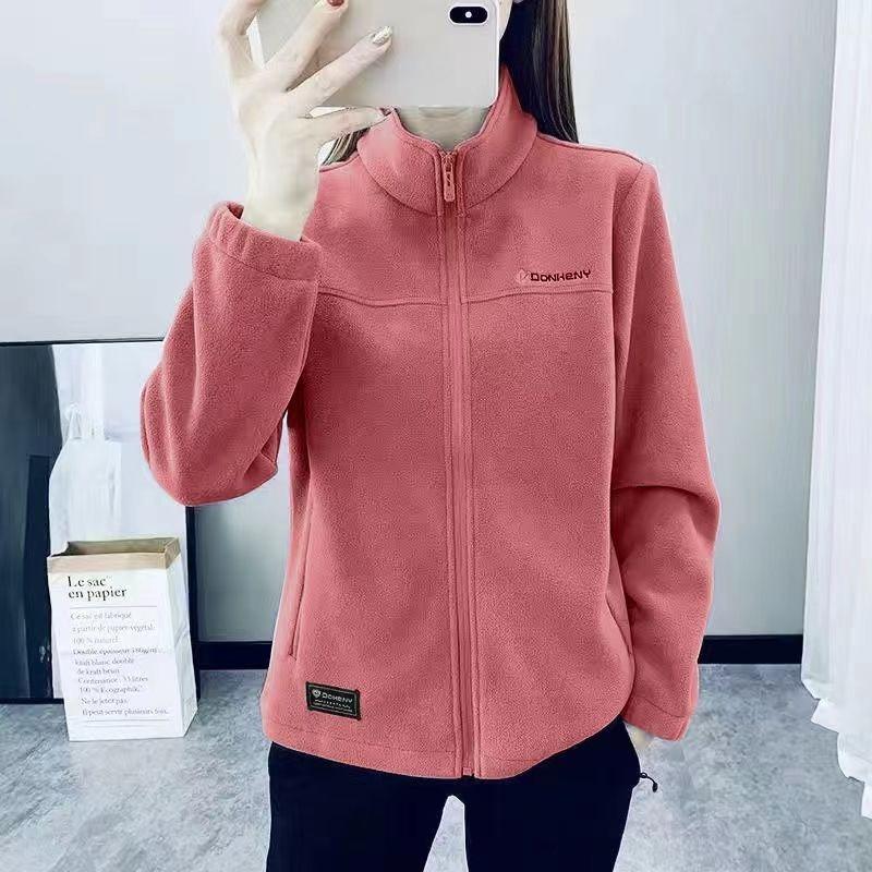 Женская флисовая куртка Осень Зима Толстая и Теплая Двусторонняя Коралловая Флисовая Куртка Стойка Воротник Куртка Большого Размера 3xl