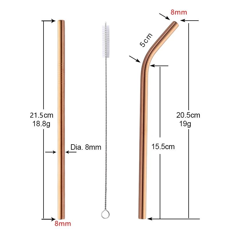 80Pcs 8mm*215mm Reusable Metal Straw 304 Stainless Steel Drinking Straight Bent Straws Eco-friendly Party Bar Accessories