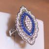2022 Mode Luxus Blauer Topas Verlobungsring Damen 925 Stempel Voller Diamant Blauer Zirkon Ring Party Geschenk