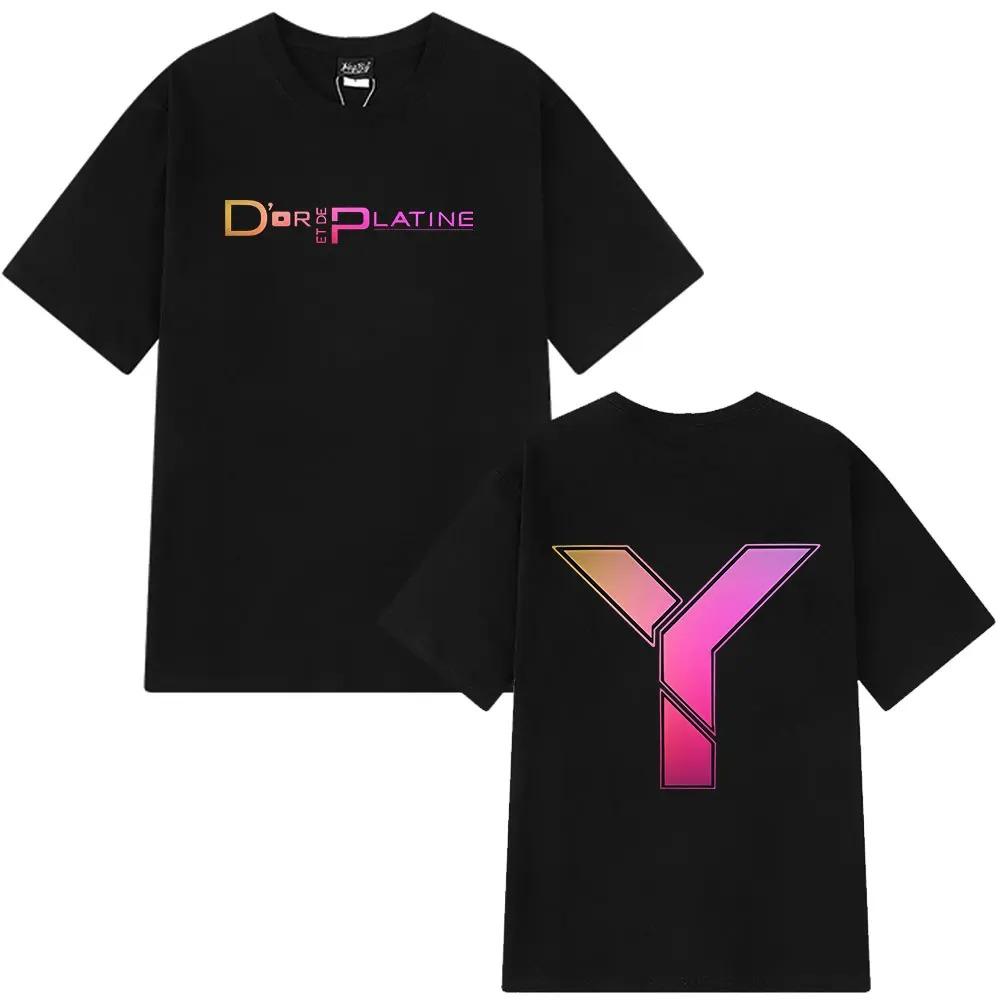 

Oversized Black Cotton Casual French Rapper Jul D or et de Platine Themed Gradient Logo Double-Sided Graphic T-Shirt 4XL