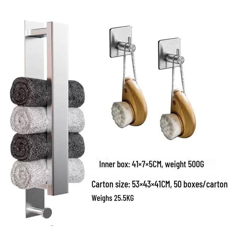 Edelstahl Handtuchstange ohne Bohren mit Haken - Wandmontierte vertikale Stange