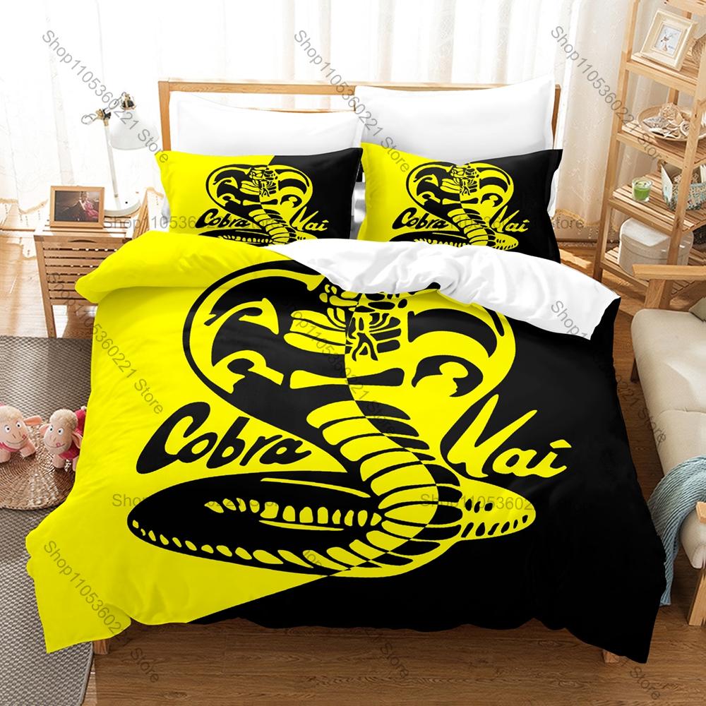 Cobra Kai Karate Kid Bedding Set 3Pcs Duvet Cover Pillowcase Retro 80s Movie Fans Bedroom Decor