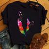 Fashion Women T Shirt Funny Butterfly Feather Print Tshirt T Shirt Summer Short Sleeve Tops Tee Female Feather T-shirts
