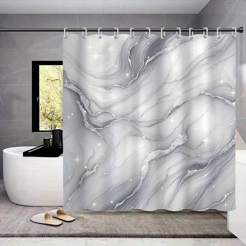 1/4 Stück Weißer Marmor Wasserdichter Duschvorhang Set Dekoratives Badezimmer-Set Rutschfester Teppich Toilettendeckel Badematte Und 12 Haken