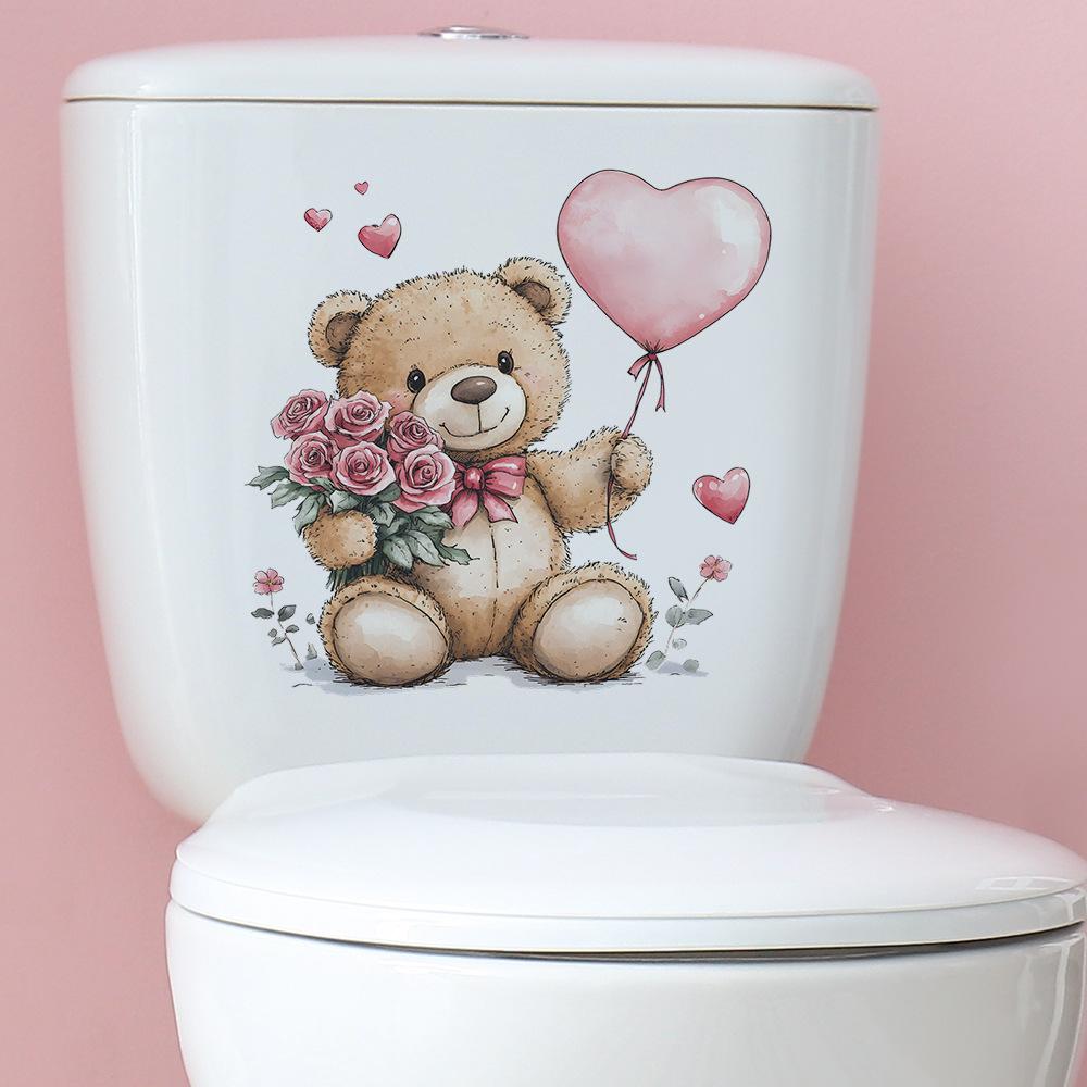 Pink Rose Balloon Teddy Bear Wall Sticker Self-Adhesive Removable Living Room Hallway Dorm Home Decor
