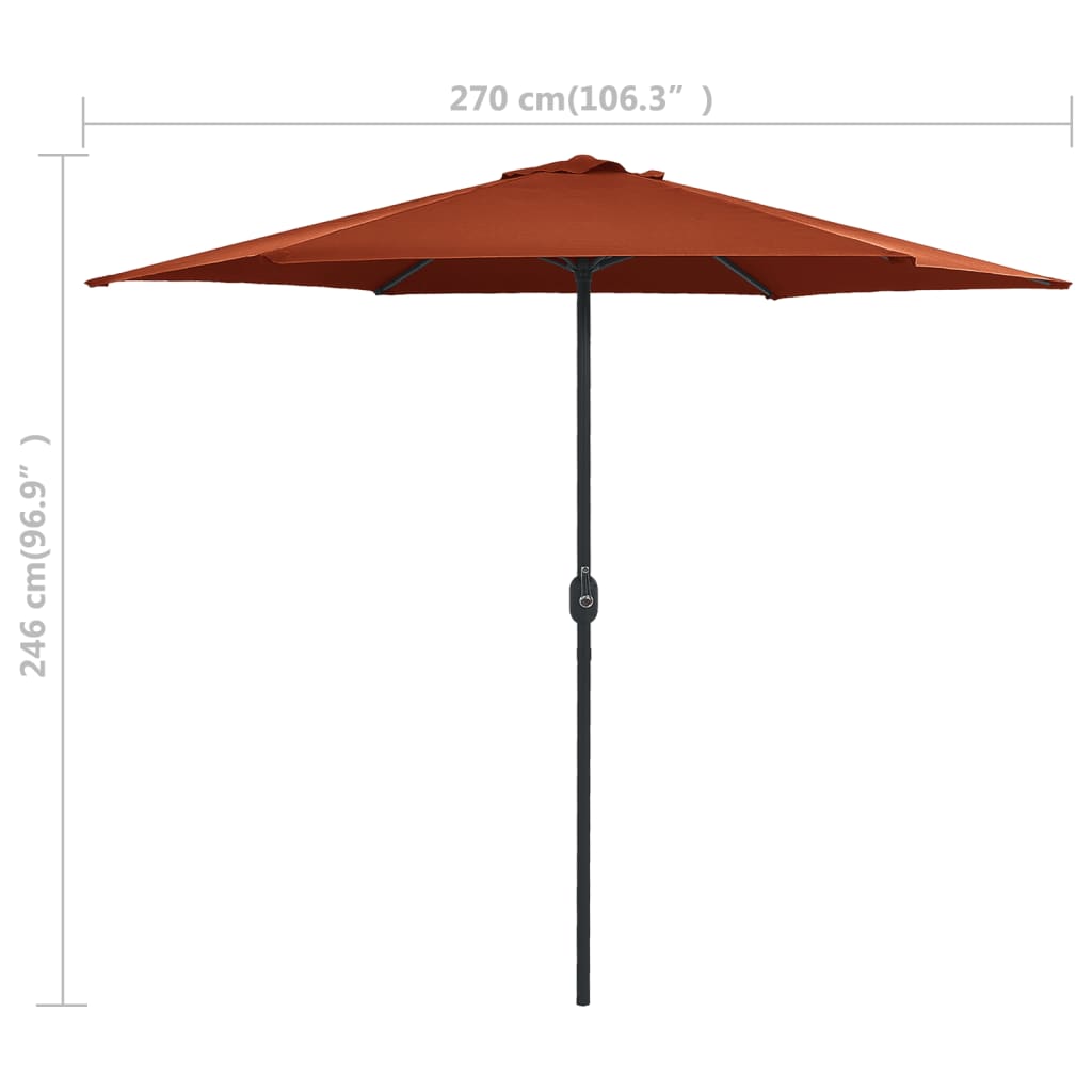 270x246 Cm Aluminum Mast Sun Umbrella Terracotta Brown