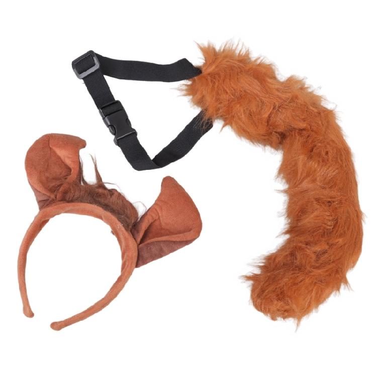2Pcs Animal Horse Costume Set with Horse Ears Headband Horse Tail Accessories for Halloween Fancy Dress Party Props