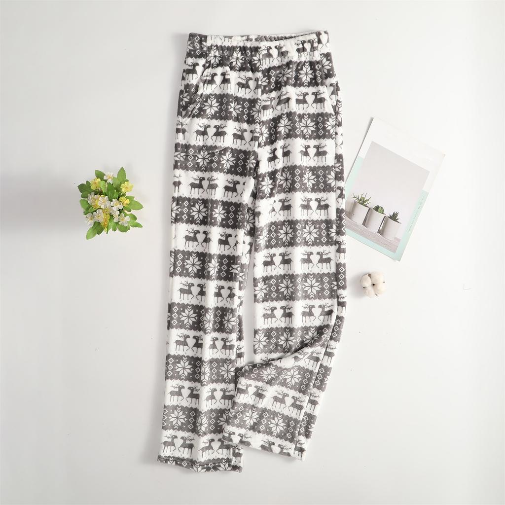 Women Pajama Pants Plush Sleep Pants Soft Elastic Waist Pajama Bottoms Patterned Pants With 2 Pockets
