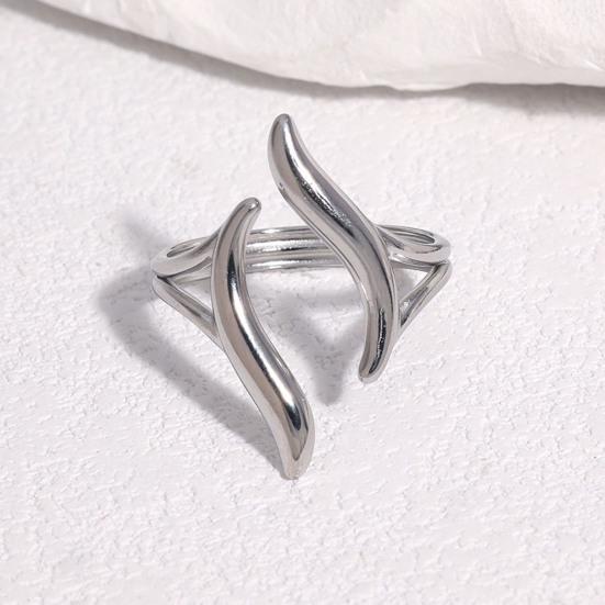 Middle Finger Ring Opening Adjustable Fit Women Ring Stainless Steel Texture Curved Geometric Shape Finger Band Jewelry Gift