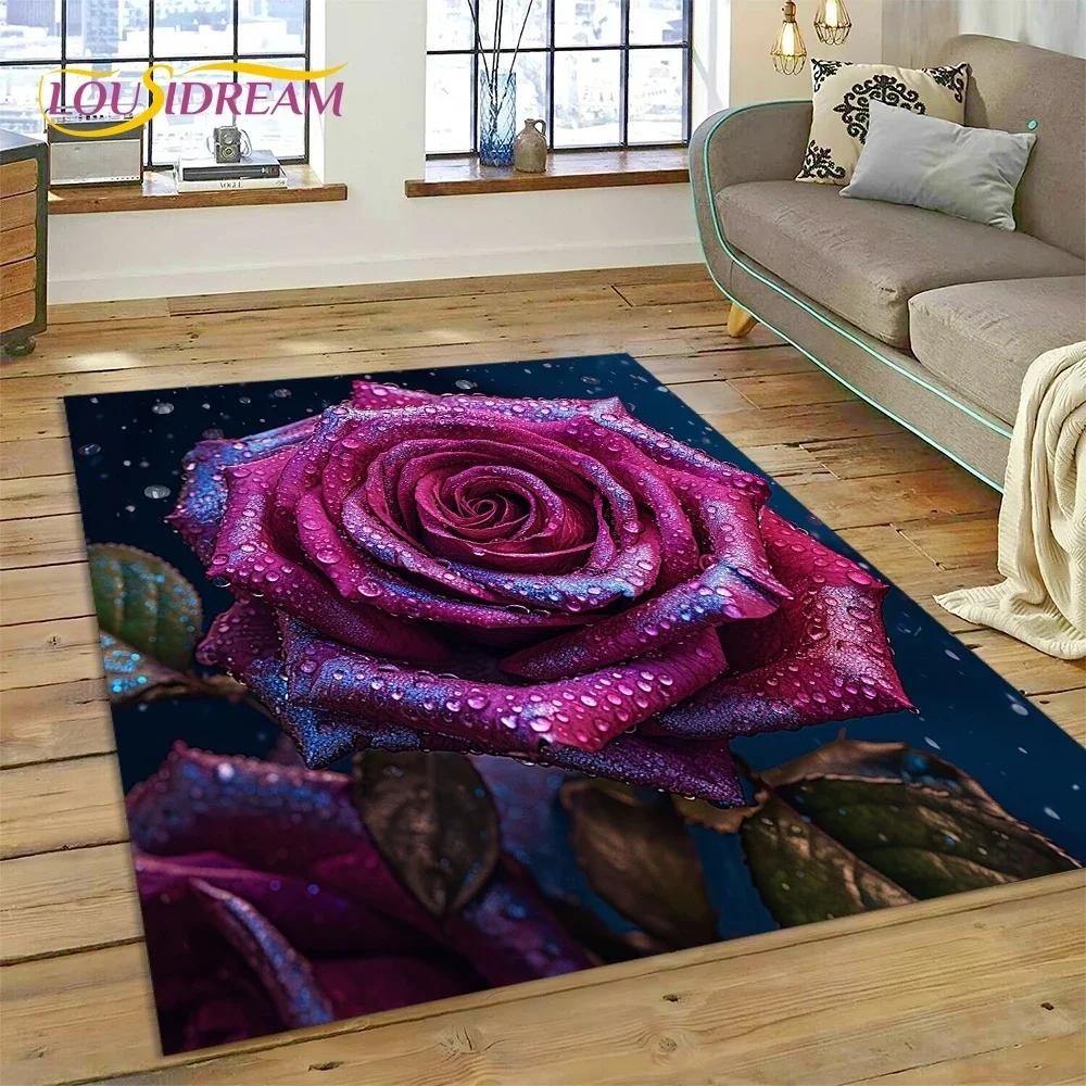 Rose Flowers Nordic Love Romantic Carpet Rug for Bedroom Living Room Home Sofa Decoration,Children Game Large Decor Floor Mat