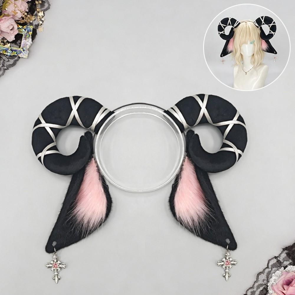 Soft Devil Goat Horn Headband Cute Cosplay Headwear Sheep Ears Hair Band Lolita Accessories