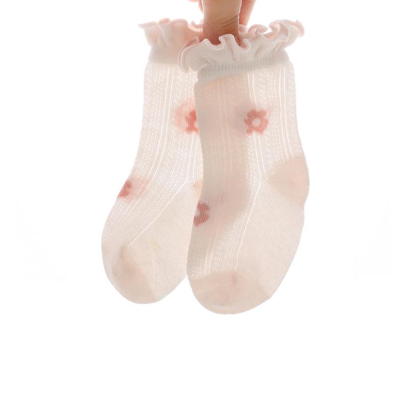 Ultra-Thin Mesh Baby Socks: Breathable and Loose-Fit Mid-Calf Lace Socks for Girls