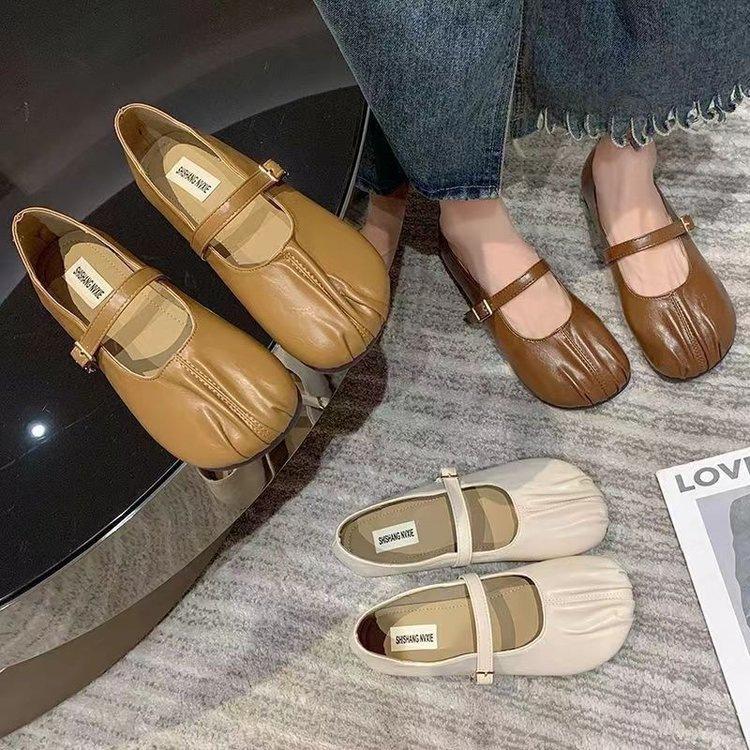 French retro pleated beanie shoes flat sole lightweight soft sole comfortable non-slip single shoes