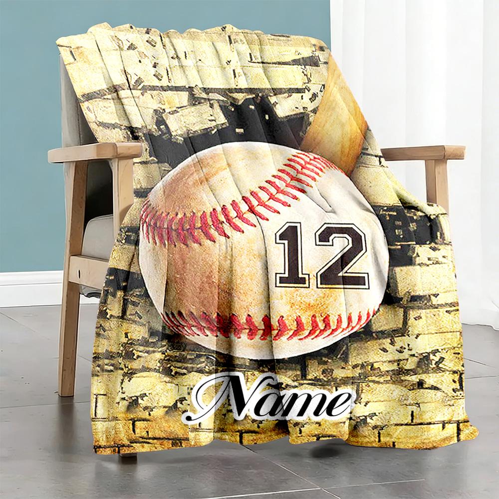 Softball Wall Customize Text Blanket Multi-purpose Customizable Blanket Soft Warm Cozy Great for Seaside Chair Nap Living Room for All Occasions