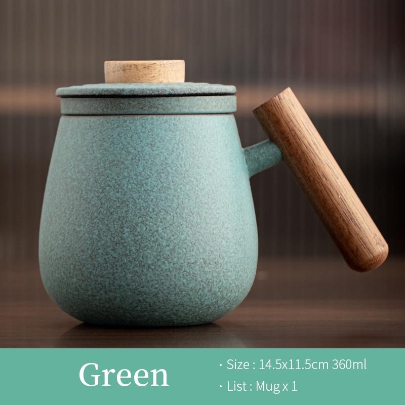 

Керамическая кружка 360 мл с глазурью «Голубой камень», чашка для чая с фильтром, деревянная ручка с крышкой, чашка для воды зелёный