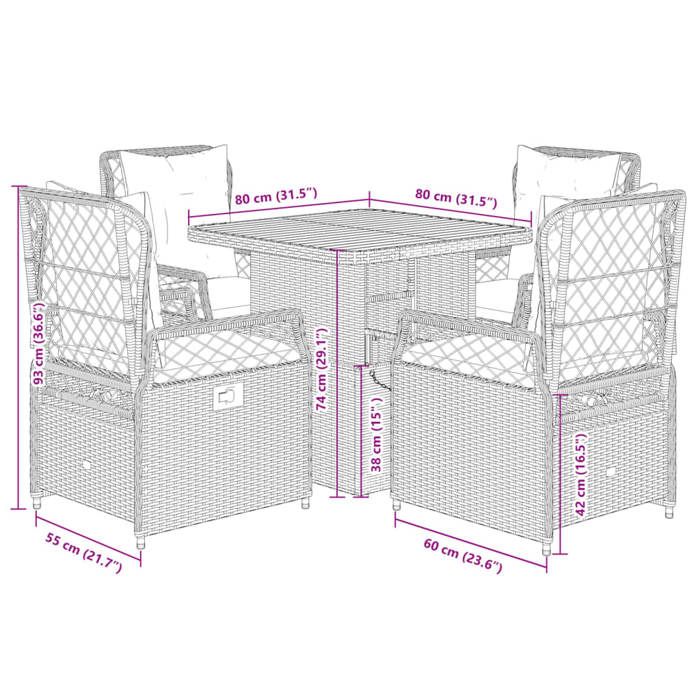 VidaXL Garden Dining Set 5 Pcs Grey Cushions Wicker 3262914