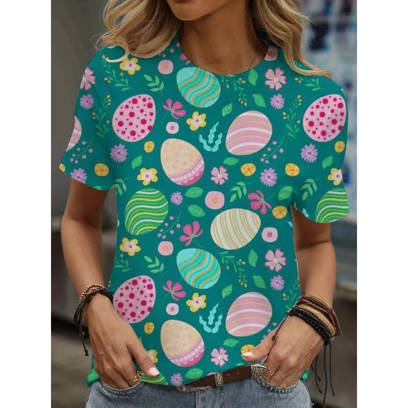 Women's 3D Print Cartoon Graphic Crew Neck T-Shirt Casual Short Sleeve Top for Summer T-Shirt