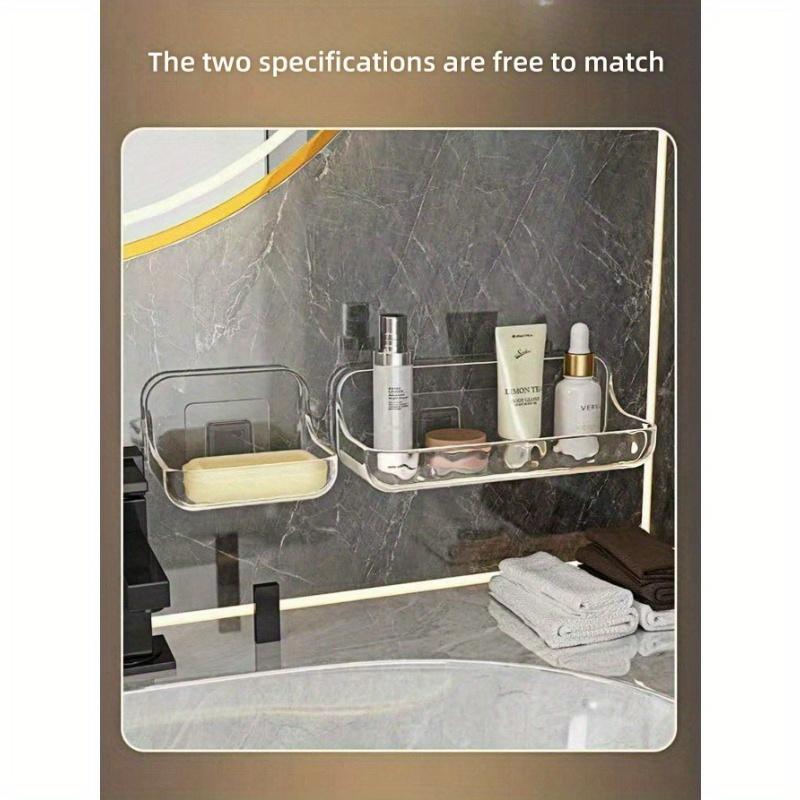 1pc Bathroom Wall Mounted Shelf No Drilling Storage Organizer for Toilet Washbasin Minimalist Clear Adhesive Bathroom Shelf Plastic Shower Caddy Self